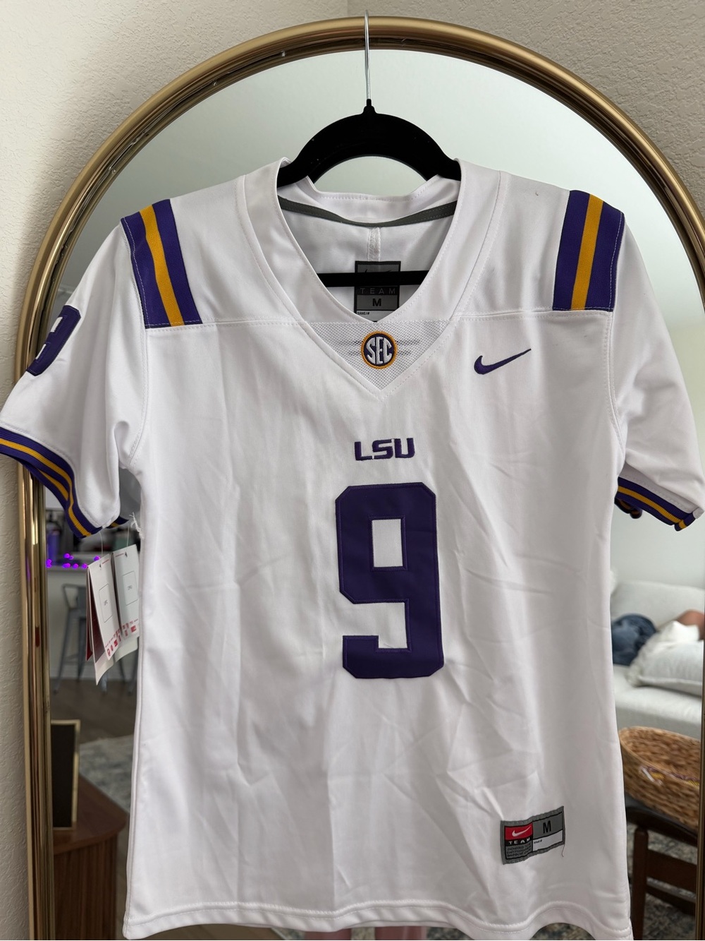 Nike LSU White & Purple Football Jersey - Number 9 Joe Burrow Jersey